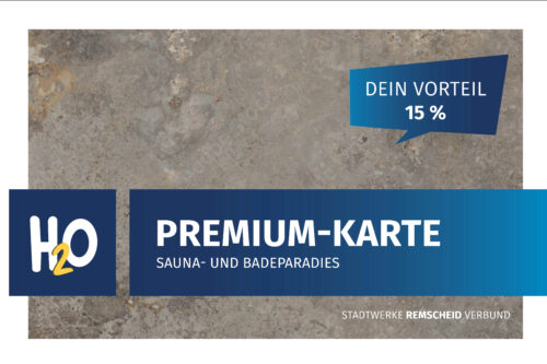 <div style="text-align: justify;">Mit unserer Premium-Karte erhalten Sie 15 % Rabatt auf die Eintrittspreise.</div><div style="text-align: justify;">Buchen Sie bequem Ihr E-Ticket und bezahlen mit Ihrer Vorteilskarte.
</div><div style="text-align: justify;">Verwalten Sie Ihre Karte in Ihrem Account.
</div><div style="text-align: justify;"><br></div><div style="text-align: justify;">Eine Ermäßigung auf bereits ermäßigte Eintrittspreise ist mit der Vorteilskarte nicht möglich.
</div><div style="text-align: justify;">Bitte denken Sie daran, dass Ihre Online-Vorteilskarte nicht übertragbar ist, sie wird automatisch an das Benutzerkonto geknüpft.&nbsp;</div><div style="text-align: justify;"><br></div><div style="text-align: justify;"><b>So funktioniert die Ermäßigung:
</b></div><div style="text-align: justify;">Die Vorteilskarte kann zur Zahlung aller Tarife für Kinder, Jugendliche und Erwachsene im Rahmen des E-Ticketings eingesetzt werden. Der Kartennutzer erhält in Abhängigkeit des Bezahlbetrages sofort Rabatt auf den fälligen Eintrittspreis. Dies bedeutet: Es wird immer nur der ermäßigte Betrag von Ihrem Kartenguthaben abgebucht. Die Vorteilskarte ist nur gültig im Rahmen der Tarifstruktur der H2O GmbH. Sonstige Leistungen z. B. Speisen und Getränke / Wellnessanwendungen / Shopartikeln sind von der Ermäßigung genauso ausgeschlossen wie andere ermäßigte Aktionen.</div><div style="text-align: justify;"><br></div><div style="text-align: justify;">Die Karte ist nicht übertragbar, sie wird automatisch an das Benutzerkonto geknüpft.</div><div style="text-align: justify;">
</div><div style="text-align: justify;">
</div><div>
</div>